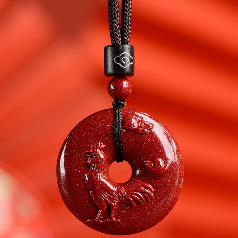 Buddha Stones Chinese dierenriem Cinnaber Vredesgesp Kalmte Ketting - Haan - Medium 32* 9mm - image 33