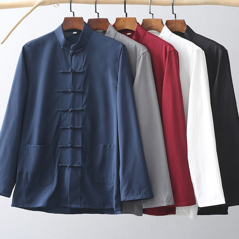 Buddha Stones 2-delige Tang Suit traditionele herenset met Lange mouw , overhemd en broek met kikkerknopen - image 1