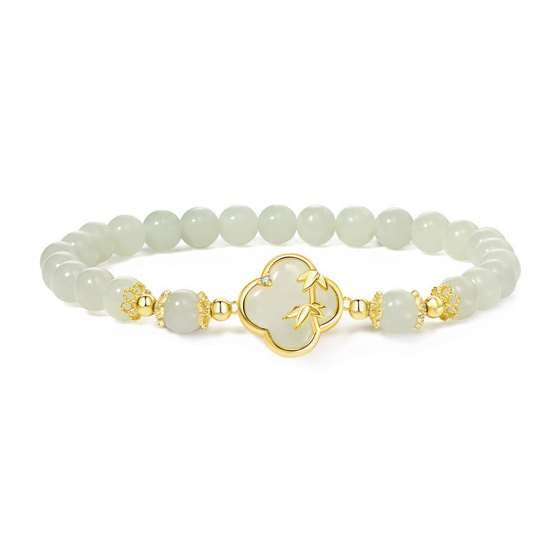 Buddha Stones Hetian Jade 925 Sterling Zilveren Armband met Klavertje Vier en Bamboe - image 2