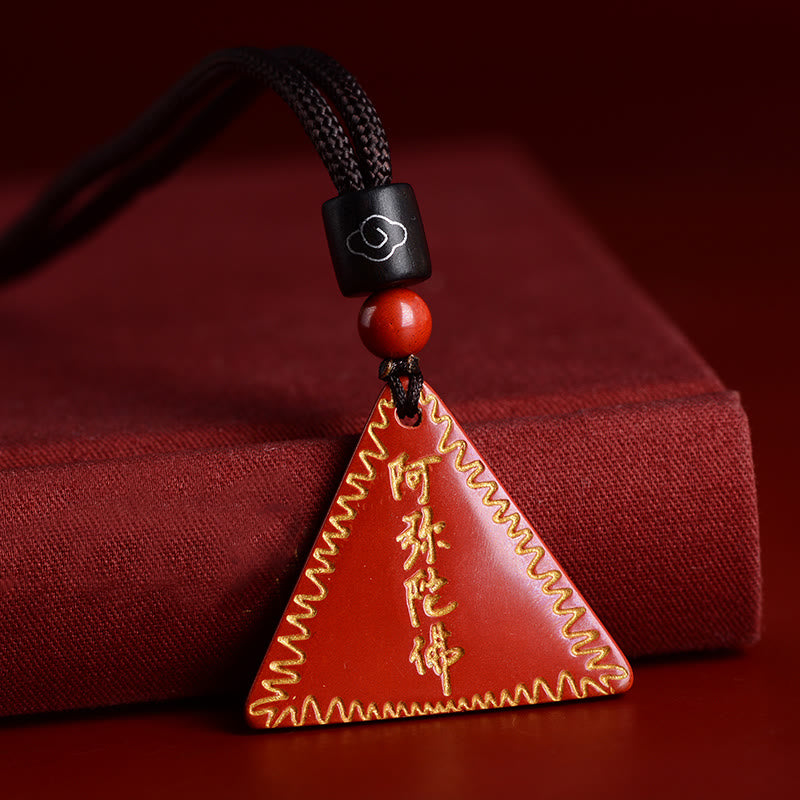Buddha Stones Cinnabar Amitabha Calm Ketting - Oranje-rode cinnaber verguld - Bruin touw - image 1