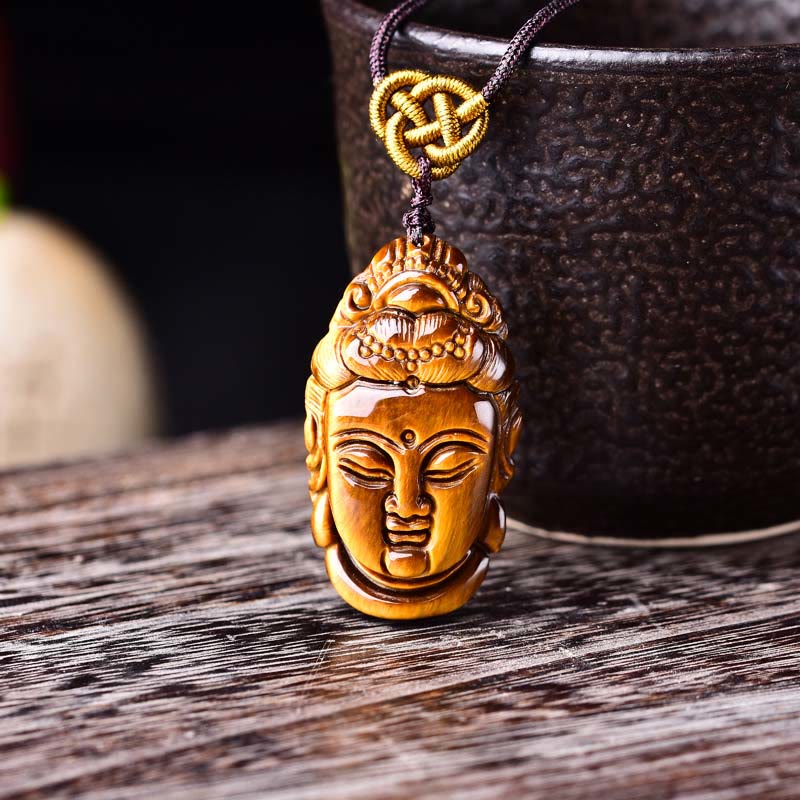 Buddha Stones Tijgeroog Kwan Yin Avalokitesvara Hoofd Kracht Ketting - image 6