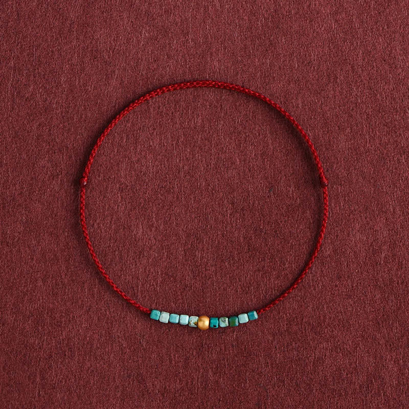 Buddha Stones 999 gouden kralen, turkooizen beschermingsarmband / Armband - Donkerrood touw - Enkelband(omtrek 18-30 cm) - image 0