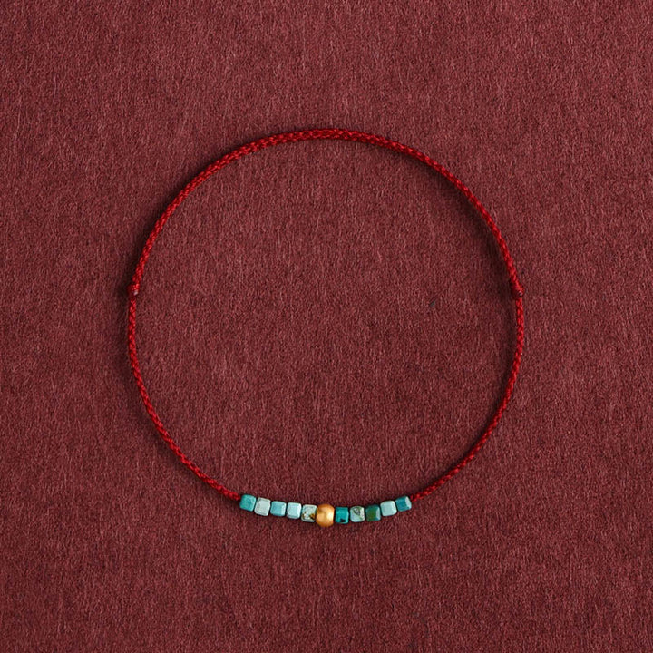 Buddha Stones 999 gouden kralen, turkooizen beschermingsarmband / Armband - Donkerrood touw - Enkelband(omtrek 18-30 cm) - image 0
