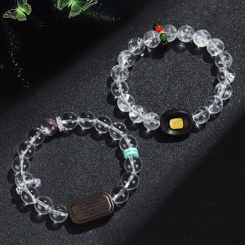 Buddha Stones Witte kristallen ebbenhouten Sak Yant Zashi Lhamo helende Armband - image 1