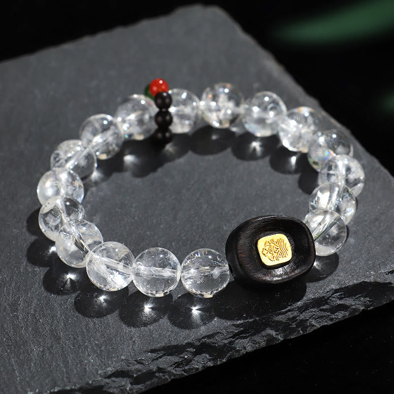 Buddha Stones Witte kristallen ebbenhouten Sak Yant Zashi Lhamo helende Armband - Witte kristallen ebbenhouten Sak Yant (Polsomtrek: 14-16 cm) - image 0
