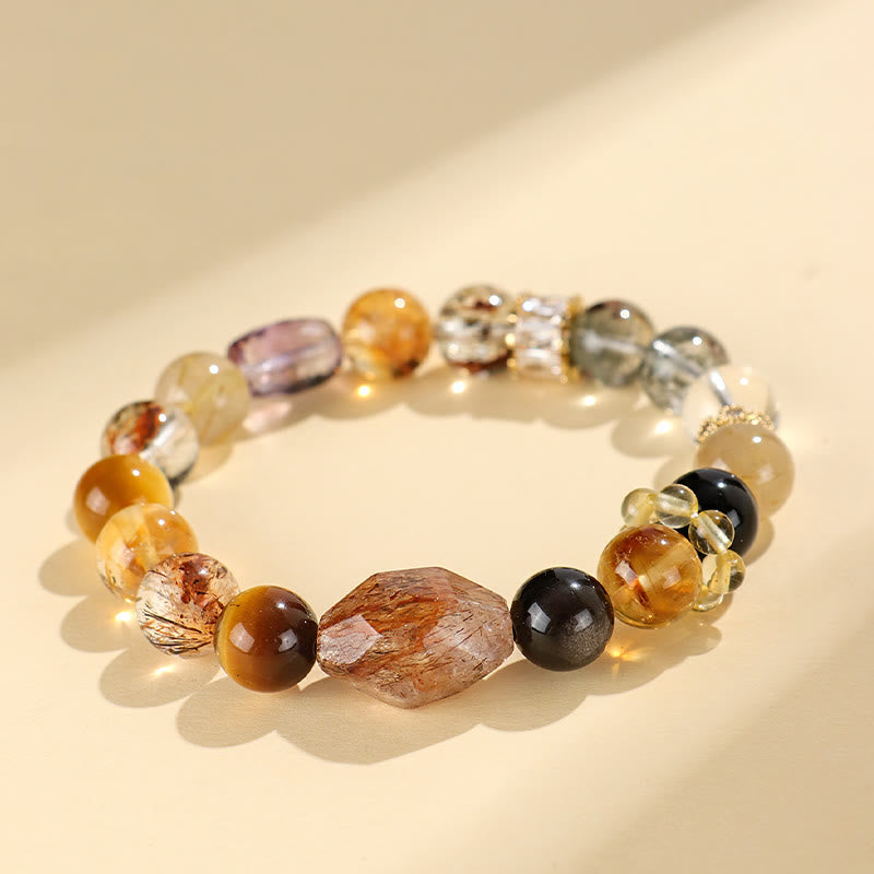 Buddha Stones Super Seven Kristallen Topaas Obsidiaan Tijgeroog Armband - image 3