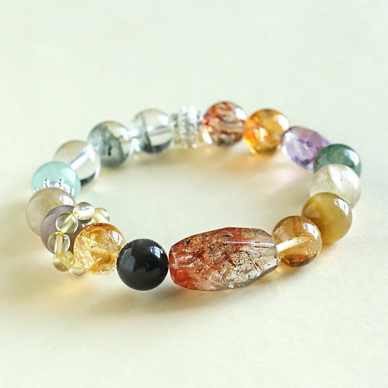 Buddha Stones Super Seven Kristallen Topaas Obsidiaan Tijgeroog Armband - Super Seven Crystal Topaz Silver Sheen Obsidian (Polsomtrek: 14-16 cm) - image 7
