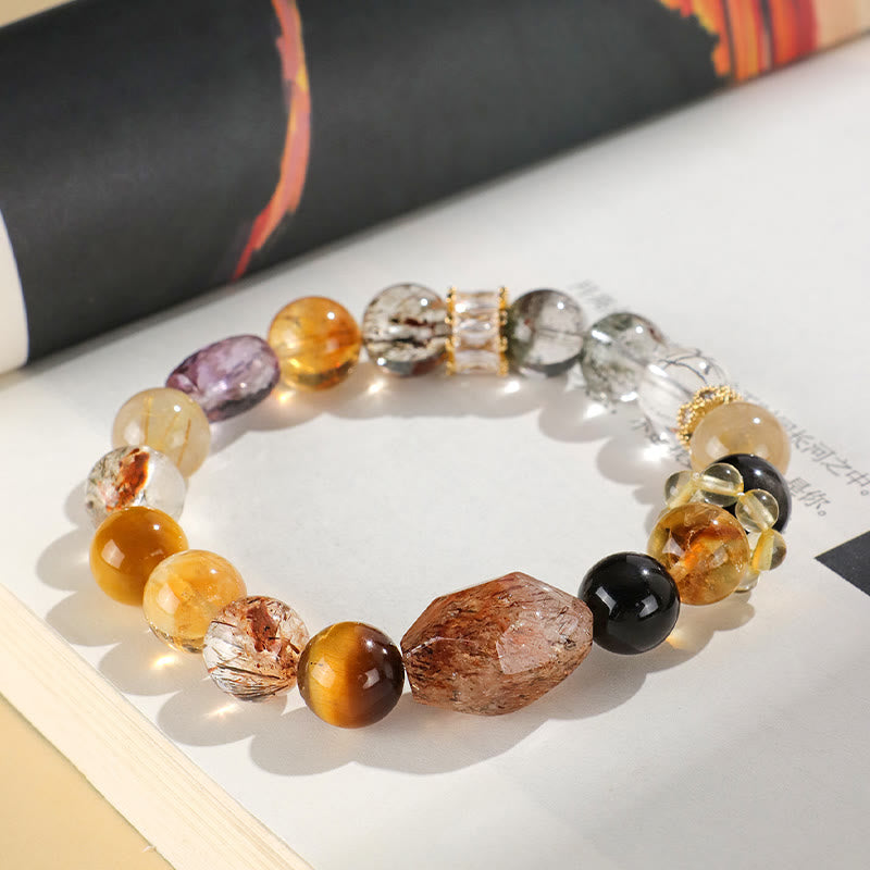 Buddha Stones Super Seven Kristallen Topaas Obsidiaan Tijgeroog Armband - image 1