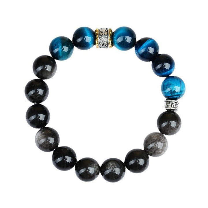 Buddha Stones Blauwe tijgeroog obsidiaan Armband met zilverkleurige glans - image 10