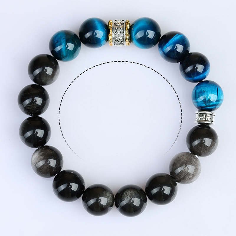 Buddha Stones Blauwe tijgeroog obsidiaan Armband met zilverkleurige glans - image 9