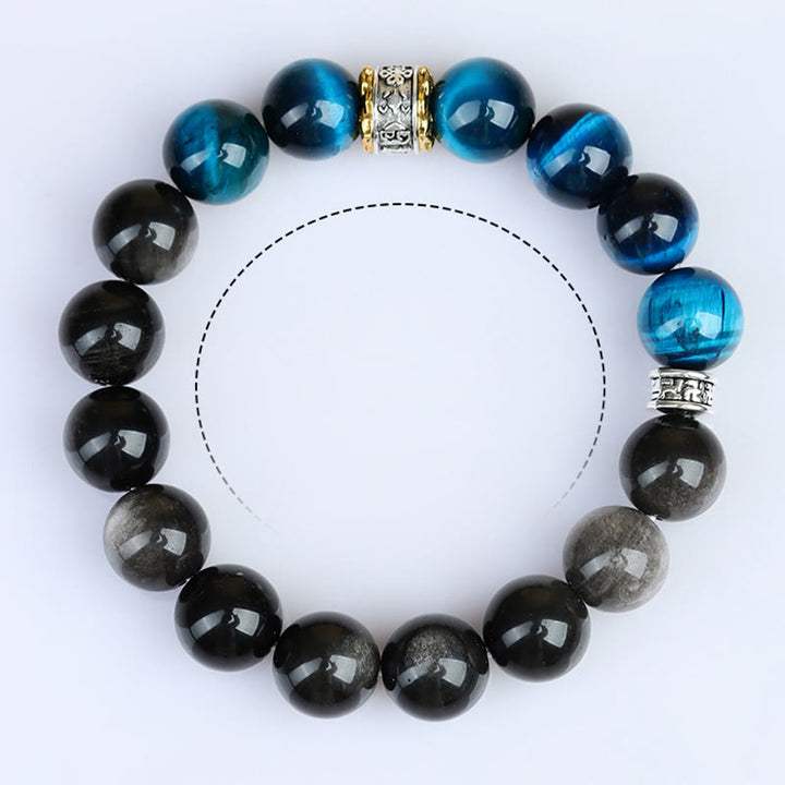 Buddha Stones Blauwe tijgeroog obsidiaan Armband met zilverkleurige glans - image 9