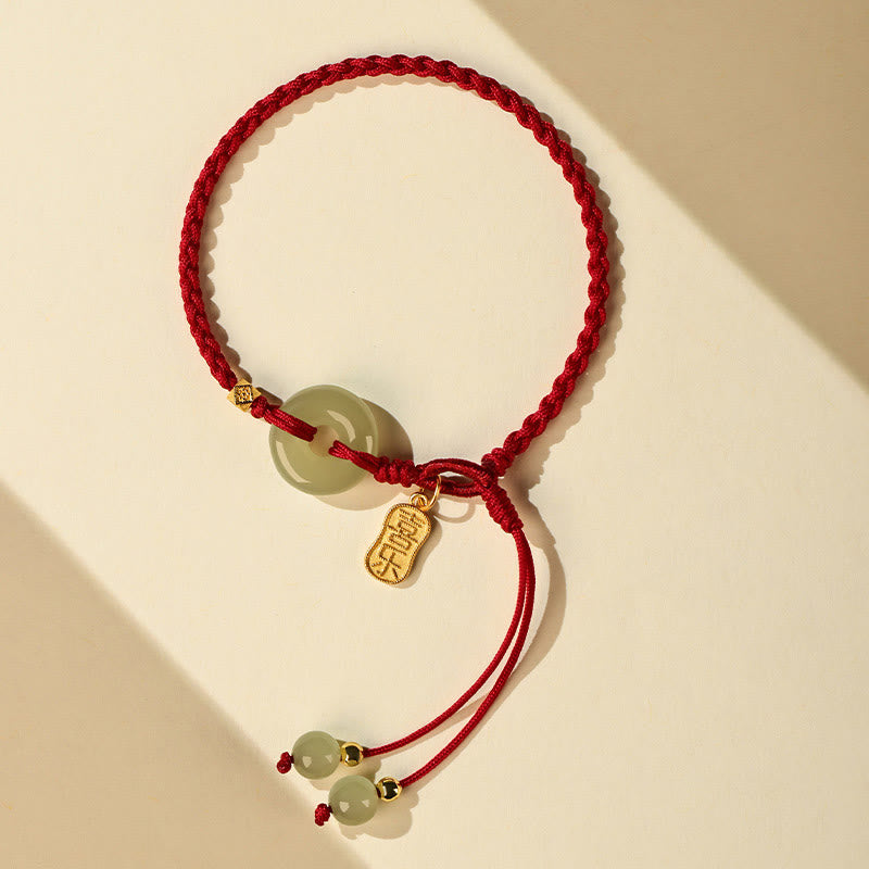 Buddha Stones Natuurlijke Hetian jade vredesgesp met rood koord, Armband - image 1