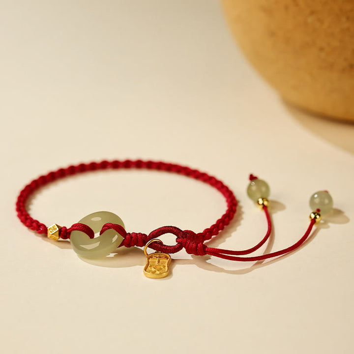 Buddha Stones Natuurlijke Hetian jade vredesgesp met rood koord, Armband - image 2