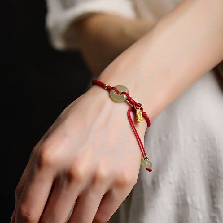 Buddha Stones Natuurlijke Hetian jade vredesgesp met rood koord, Armband - image 3