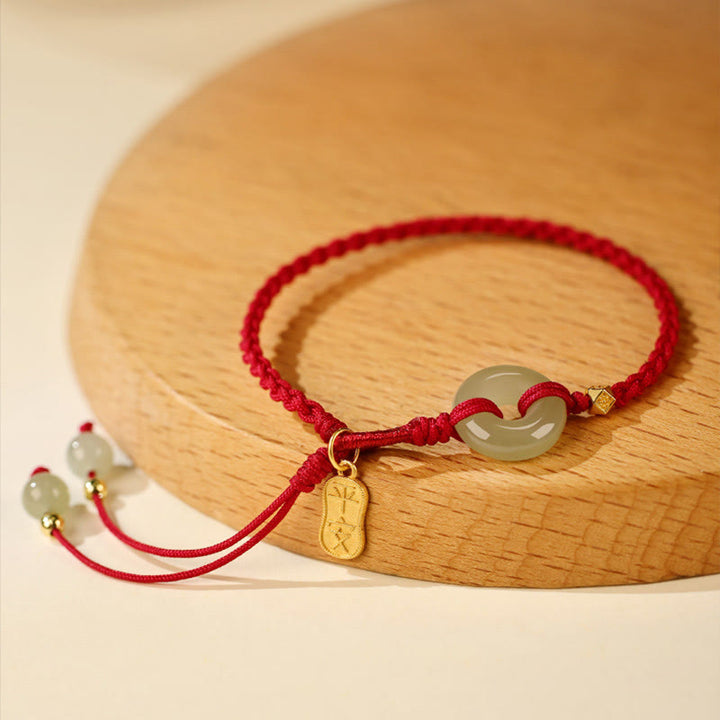 Buddha Stones Natuurlijke Hetian jade vredesgesp met rood koord, Armband - Vredesgesp van Hetian-jade (Polsomtrek: 15-20 cm) - De kleur van Hetian-jade kan donker of licht zijn. - image 0