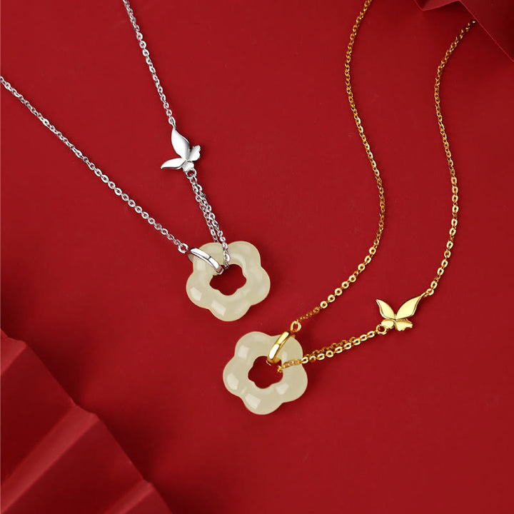 Buddha Stones 925 Sterling Zilveren Vlinder Hetian Jade Bloem Ketting Hanger - image 9