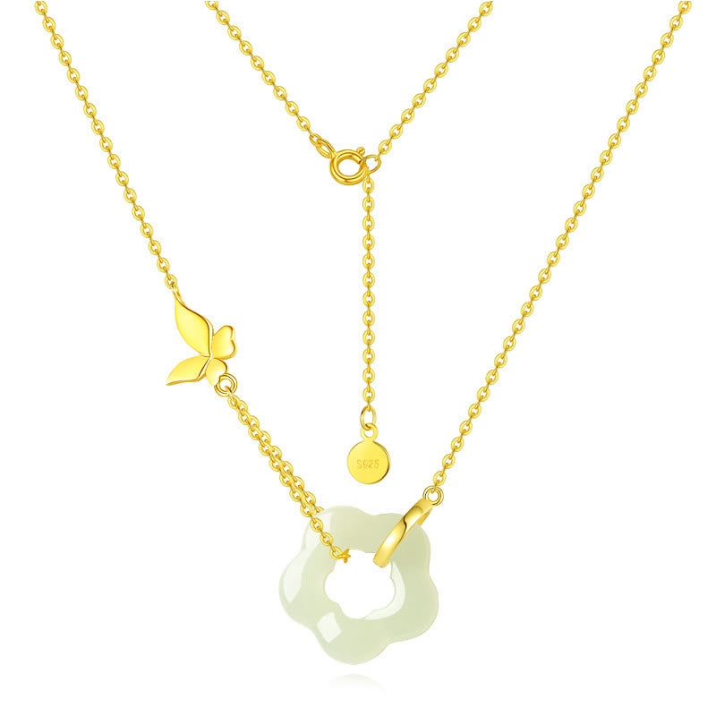 Buddha Stones 925 Sterling Zilveren Vlinder Hetian Jade Bloem Ketting Hanger - image 2