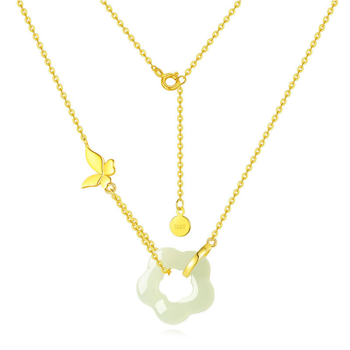 Buddha Stones 925 Sterling Zilveren Vlinder Hetian Jade Bloem Ketting Hanger - image 2