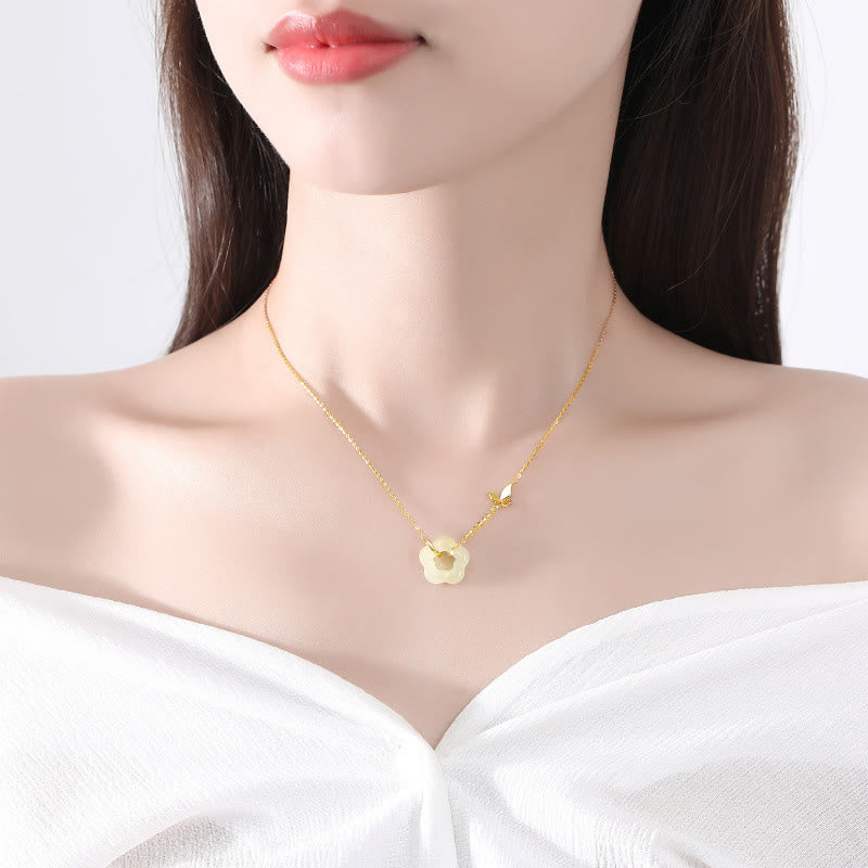 Buddha Stones 925 Sterling Zilveren Vlinder Hetian Jade Bloem Ketting Hanger - image 3
