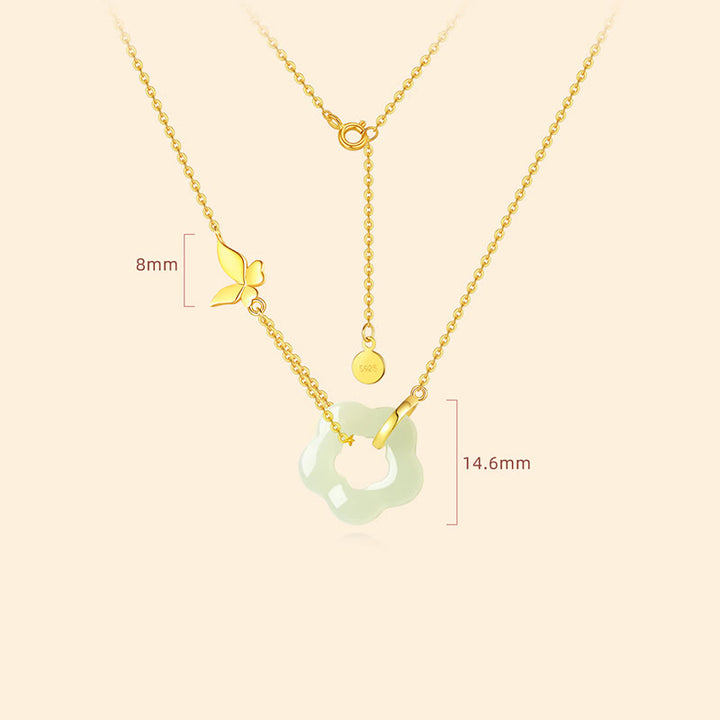 Buddha Stones 925 Sterling Zilveren Vlinder Hetian Jade Bloem Ketting Hanger - image 4