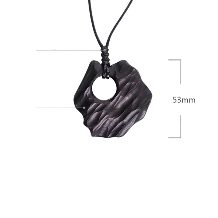 Buddha Stones Ketting van ebbenhout met holle, onregelmatige vorm en vredessymbool - image 4
