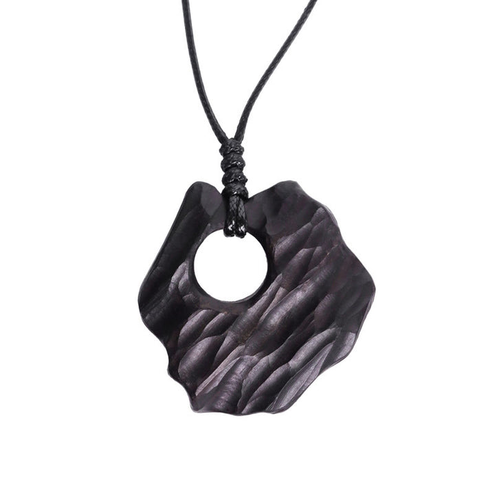 Buddha Stones Ketting van ebbenhout met holle, onregelmatige vorm en vredessymbool - image 6