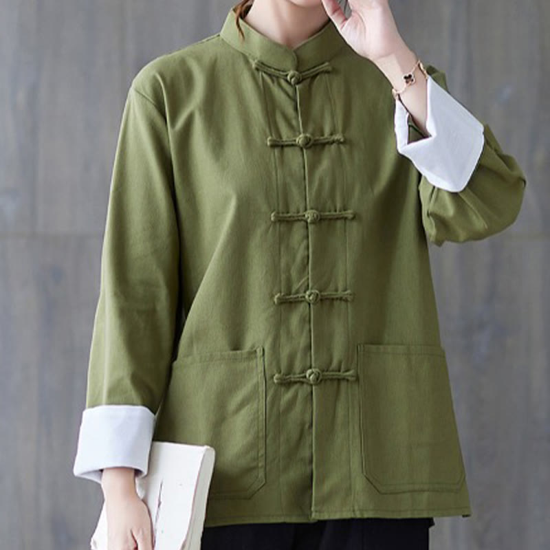 Buddha Stones Damesblouse met Lange mouw en kikkerknopen, geschikt voor meditatie - Groen shirt - US8-10，UK/AU12-14，EU40-42 (2XL) - image 0