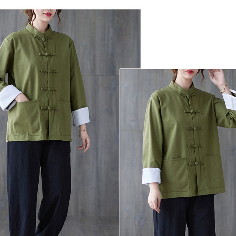 Buddha Stones Damesblouse met Lange mouw en kikkerknopen, geschikt voor meditatie - image 3