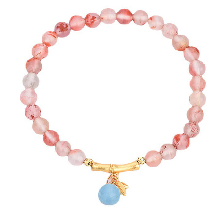 Buddha Stones Zuidrode agaat, aquamarijn, parel, Hetian jade, bamboebloem, Armband - image 3