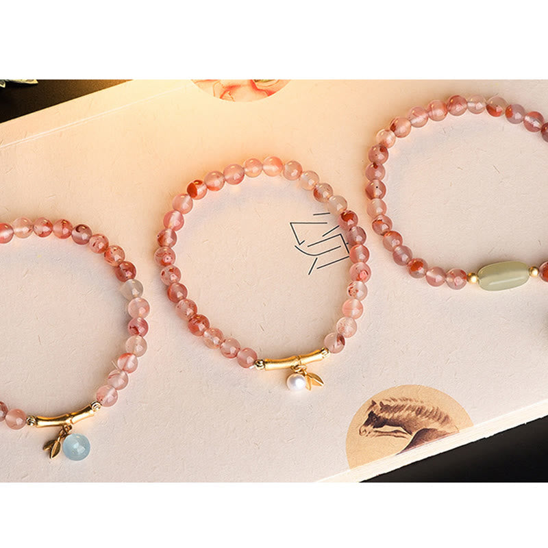 Buddha Stones Zuidrode agaat, aquamarijn, parel, Hetian jade, bamboebloem, Armband - image 10