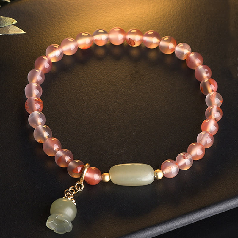 Buddha Stones Zuidrode agaat, aquamarijn, parel, Hetian jade, bamboebloem, Armband - Zuid-rode agaat Hetian-jade (Polsomtrek: 16-18 cm) - image 6