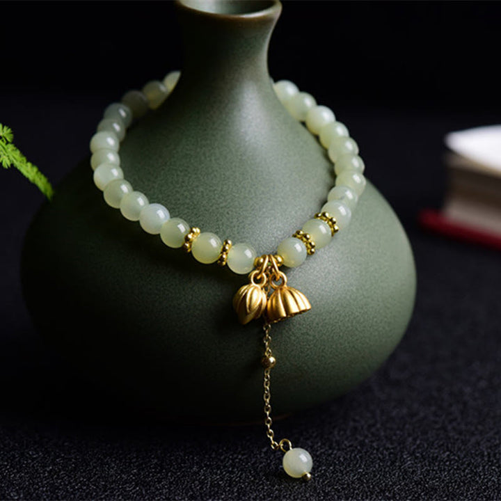Buddha Stones Natuurlijke Hetian jade lotus Armband - image 2