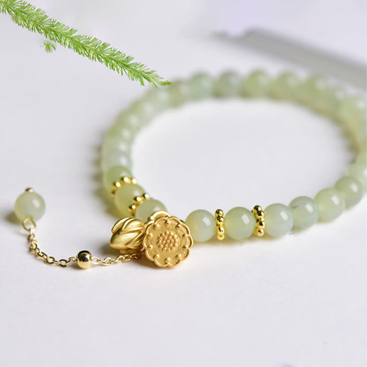 Buddha Stones Natuurlijke Hetian jade lotus Armband - Hetian-jade (Polsomtrek: 16-17 cm) - image 1