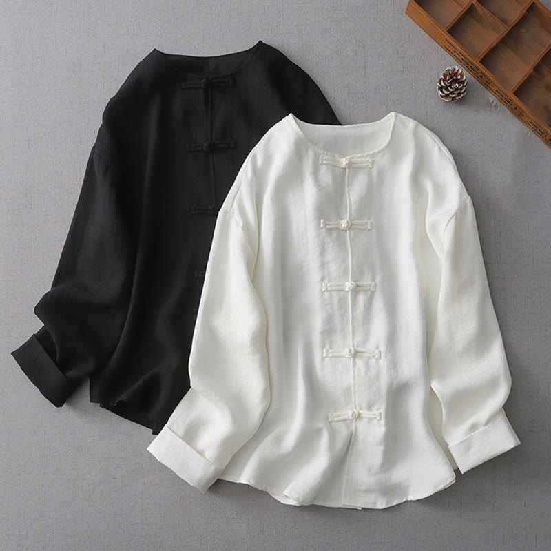 Damesoverhemd met Lange mouw en knoopsluiting in effen kleur met Buddha Stones - image 1