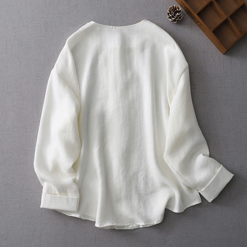 Damesoverhemd met Lange mouw en knoopsluiting in effen kleur met Buddha Stones - image 2