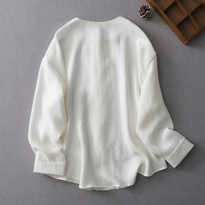 Damesoverhemd met Lange mouw en knoopsluiting in effen kleur met Buddha Stones - image 2