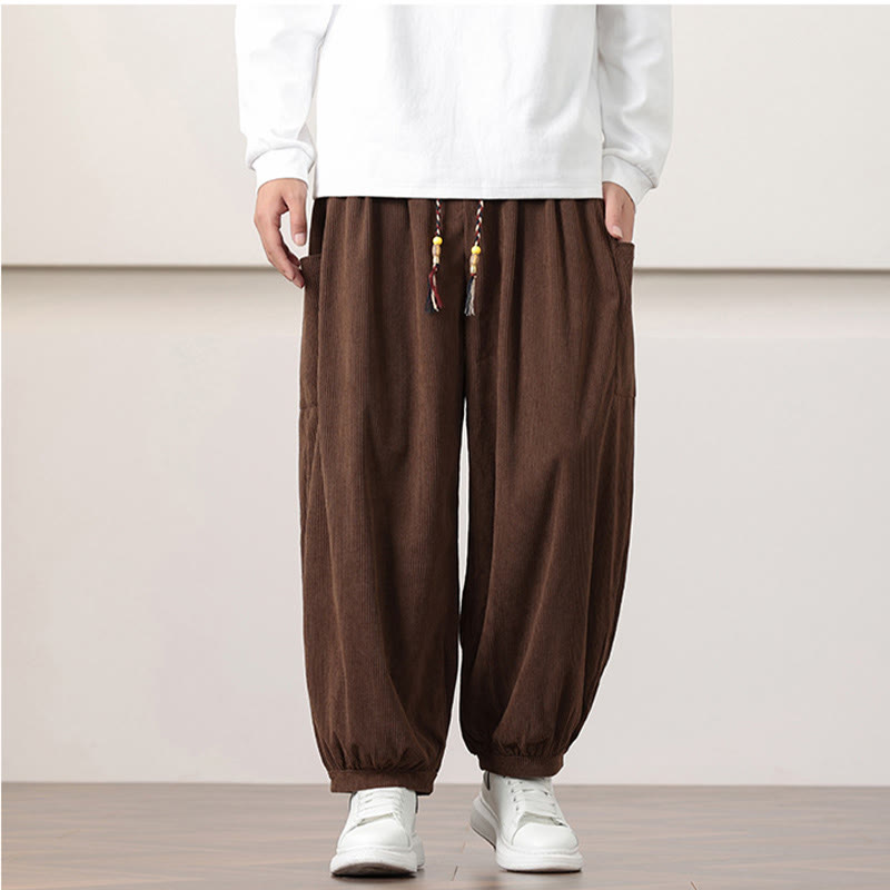 Buddha Stones Effen corduroy heren harembroek met Zakken - image 39