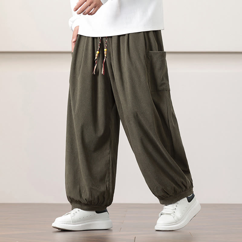 Buddha Stones Effen corduroy heren harembroek met Zakken - Olijf - US/UK/AU46, EU56 (5XL) - image 0