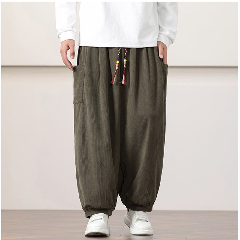 Buddha Stones Effen corduroy heren harembroek met Zakken - image 1