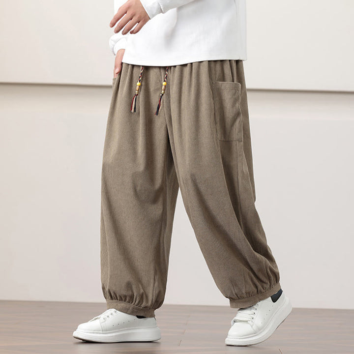 Buddha Stones Effen corduroy heren harembroek met Zakken - Donker kaki - US/UK/AU46, EU56 (5XL) - image 21