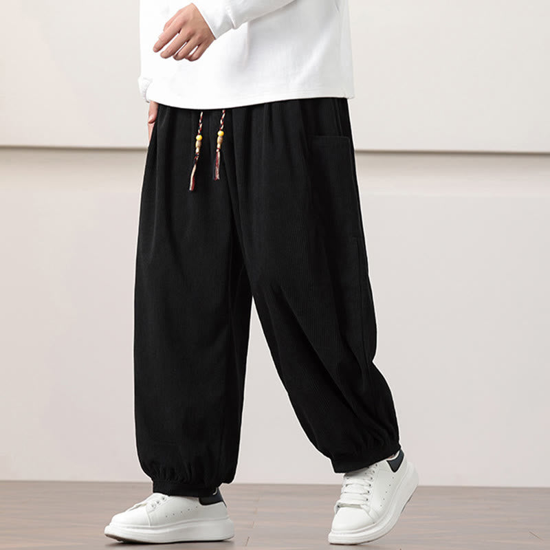 Buddha Stones Effen corduroy heren harembroek met Zakken - Zwart - US/UK/AU46, EU56 (5XL) - image 9