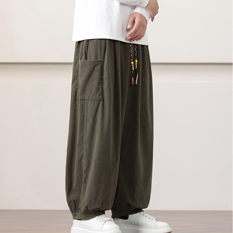 Buddha Stones Effen corduroy heren harembroek met Zakken - image 3
