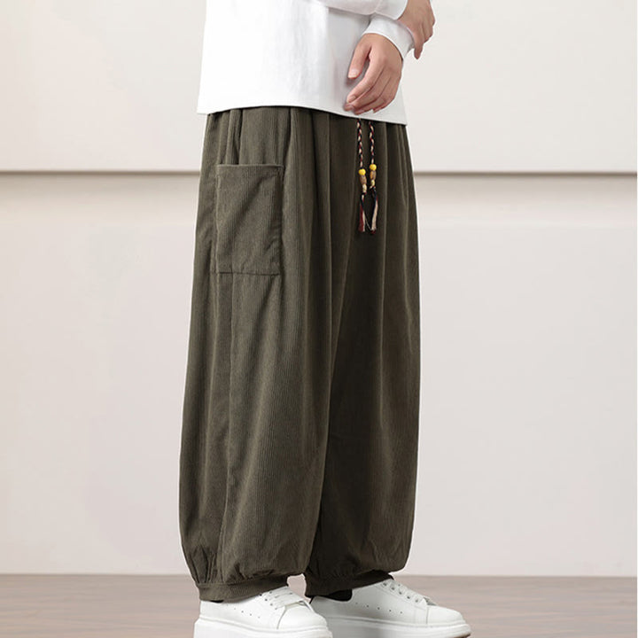 Buddha Stones Effen corduroy heren harembroek met Zakken - image 3