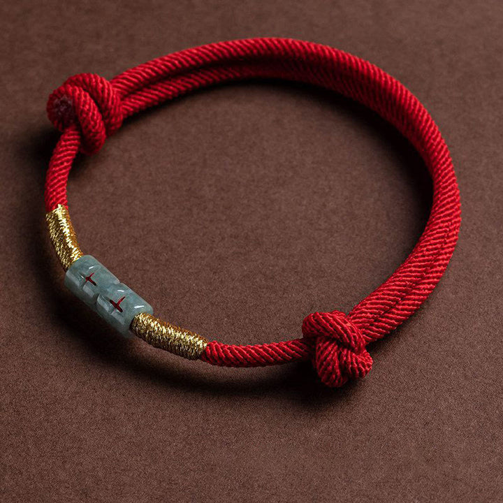 Buddha Stones Armband van jade met touwtje - Roodgoud (Polsomtrek 14-20 cm) - image 0