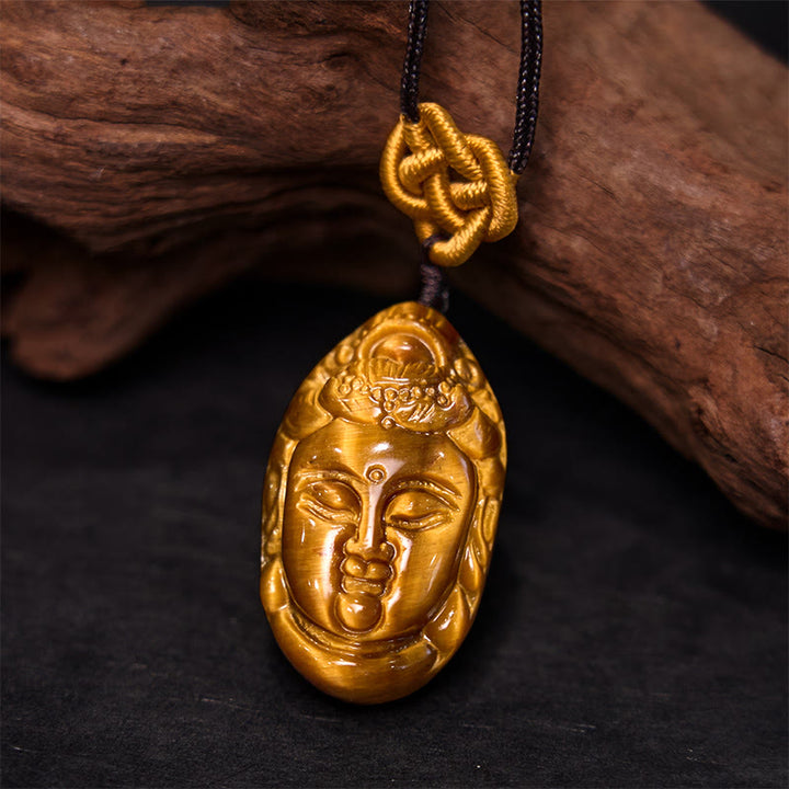 Buddha Stones Tijgeroog Kwan Yin Avalokitesvara Hoofd Kracht Ketting - image 3