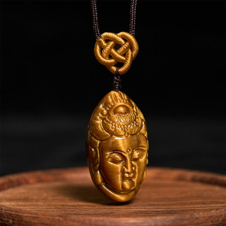 Buddha Stones Tijgeroog Kwan Yin Avalokitesvara Hoofd Kracht Ketting - image 2