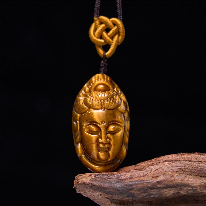 Buddha Stones Tijgeroog Kwan Yin Avalokitesvara Hoofd Kracht Ketting - Tijgeroog Avalokitesvara-snaar - image 0