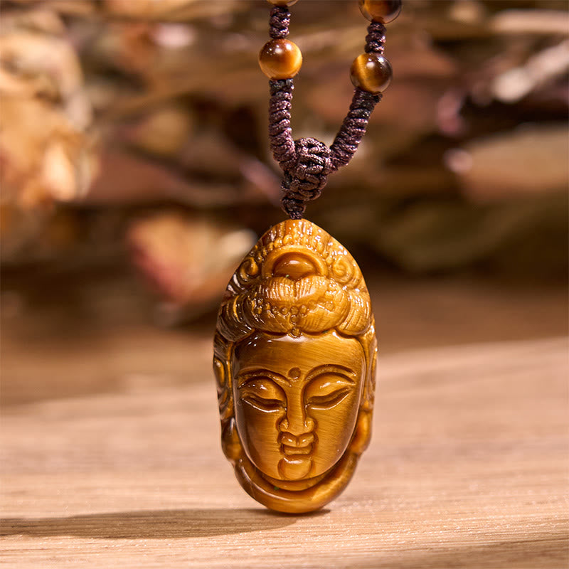 Buddha Stones Tijgeroog Kwan Yin Avalokitesvara Hoofd Kracht Ketting - image 13