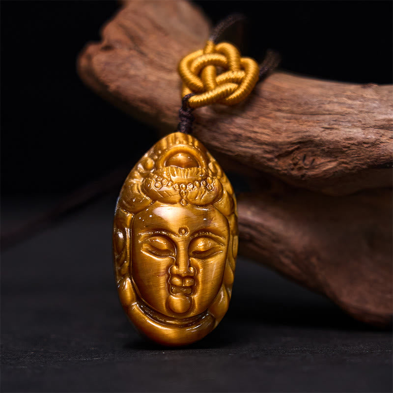 Buddha Stones Tijgeroog Kwan Yin Avalokitesvara Hoofd Kracht Ketting - image 1