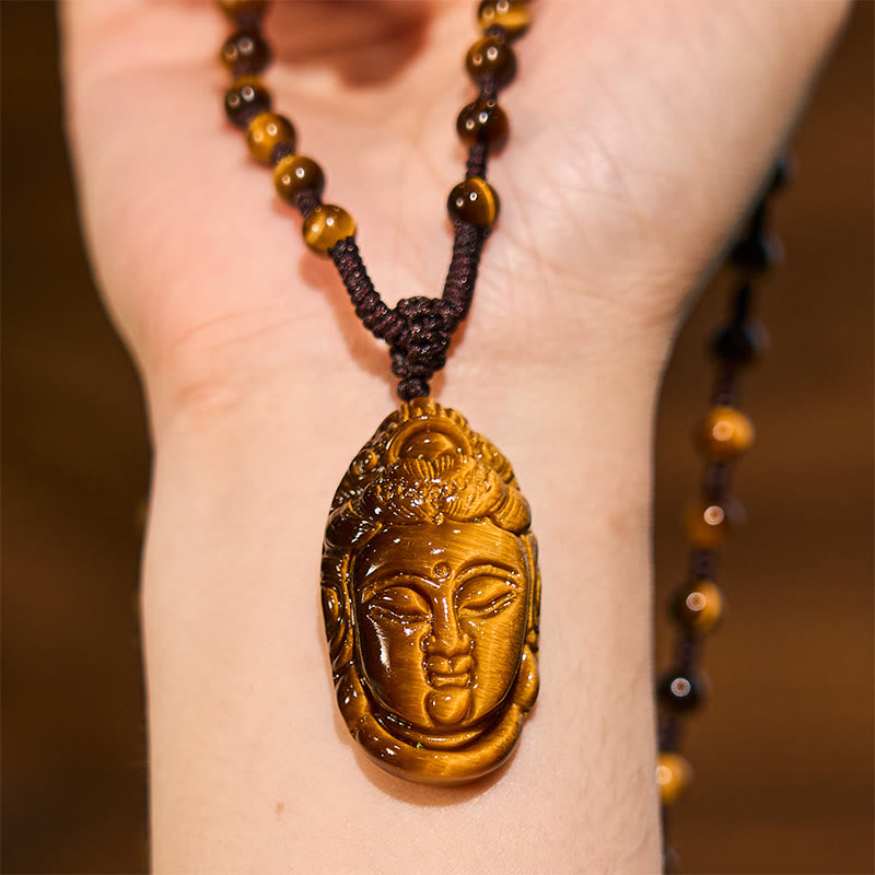 Buddha Stones Tijgeroog Kwan Yin Avalokitesvara Hoofd Kracht Ketting - image 14